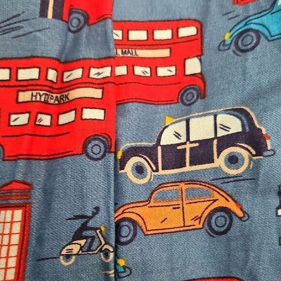 Novelty Blue Pleated Skater Skirt with British Cityscape Print - Picture 11 of 16
